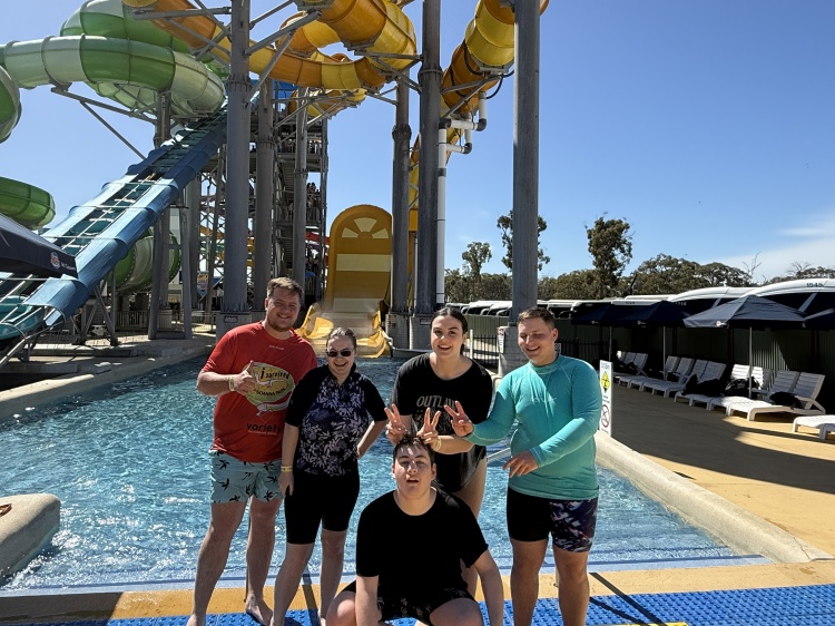 4 student 1 staff water slide photo bunny ears