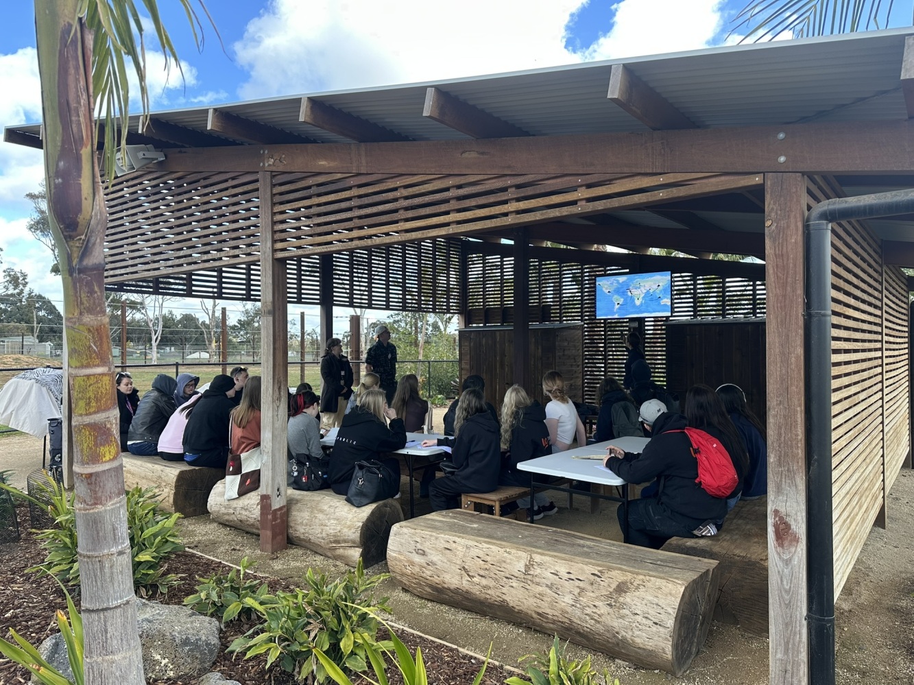 Group of students educational talk about Zoo and Elephants