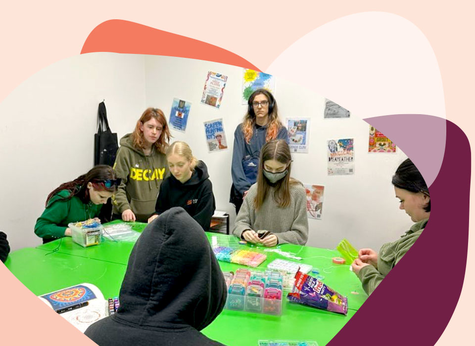 Group of teenagers working together