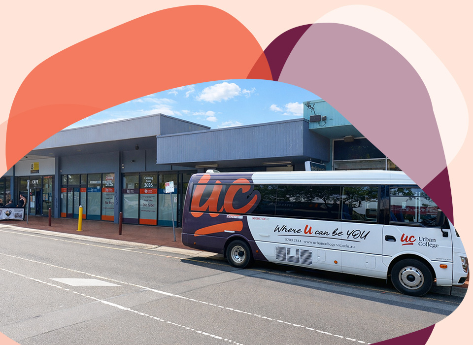 Bus parked outside Urban College Croydon Campus